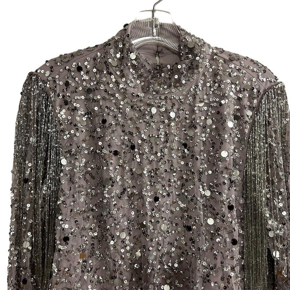 River Island Women's Purple Gray Sequin Tassel Mini Dress Size 8 Party - Picture 7 of 15